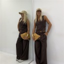 completo con pantalone palazzo e gilet incrociato couple